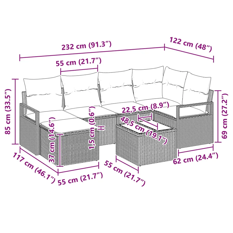 Ensemble de Canapés 7 pcs Marron polyrotin - 8
