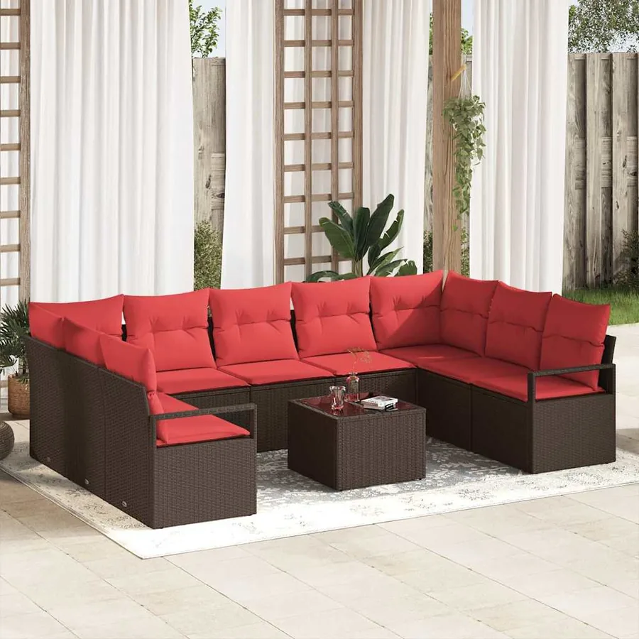 Ensemble de Canapés avec coussin 10 pcs Marron polyrotin