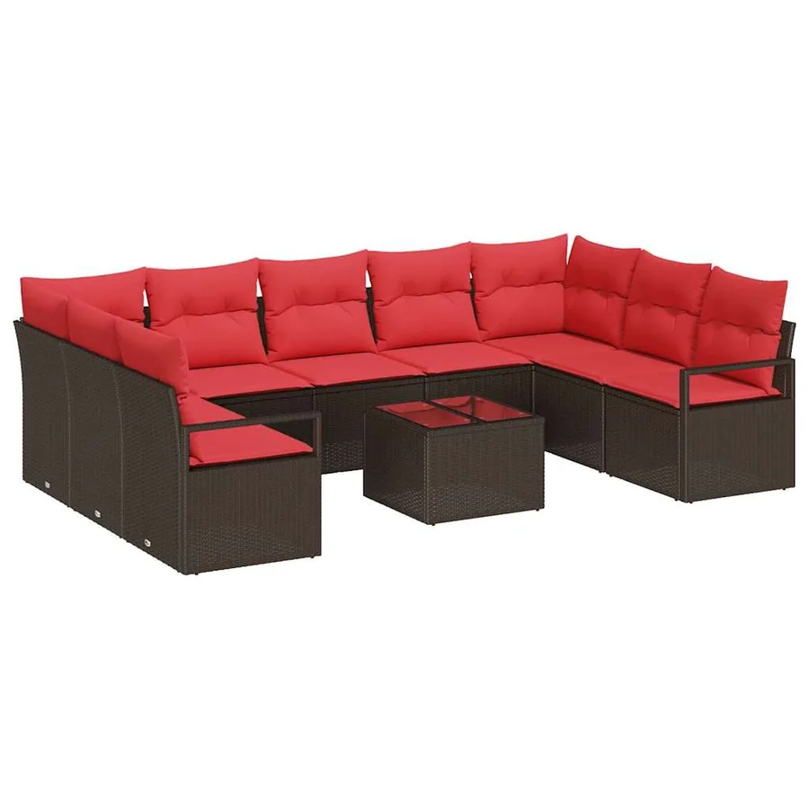 Ensemble de Canapés avec coussin 10 pcs Marron polyrotin - 2