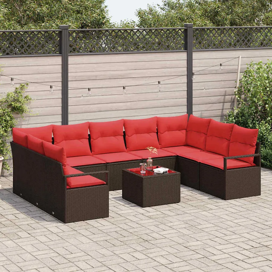 Ensemble de Canapés avec coussin 10 pcs Marron polyrotin - 3