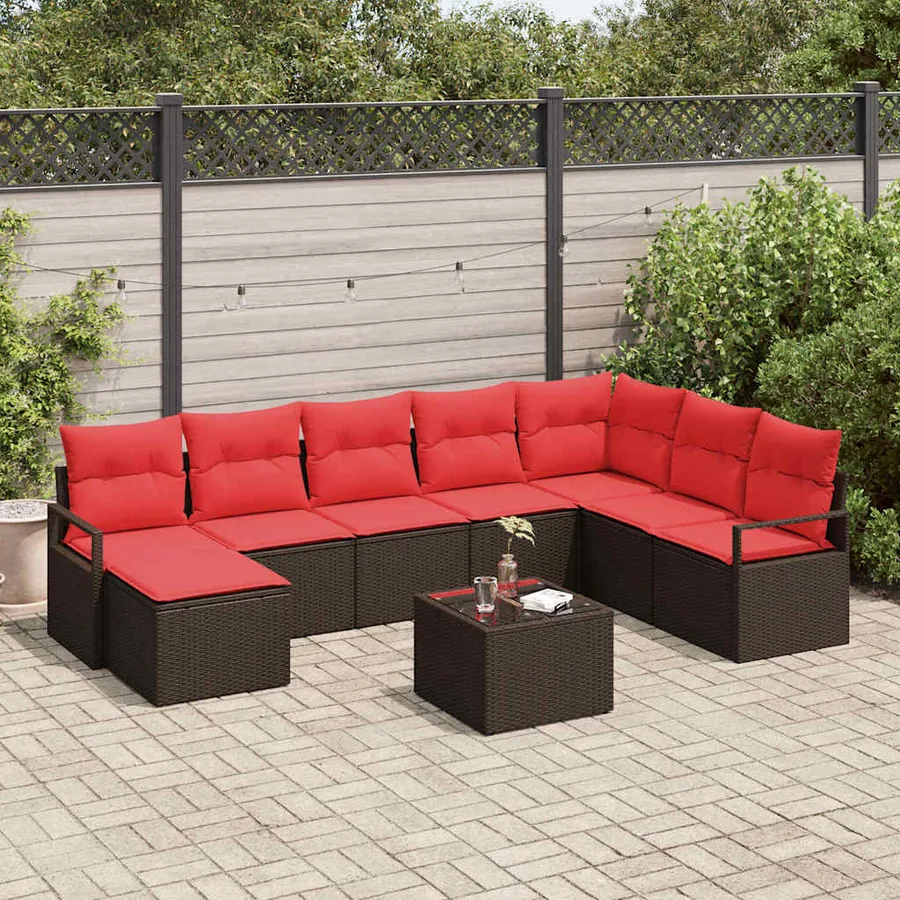Ensemble de Canapés avec coussin 9 pcs Marron polyrotin