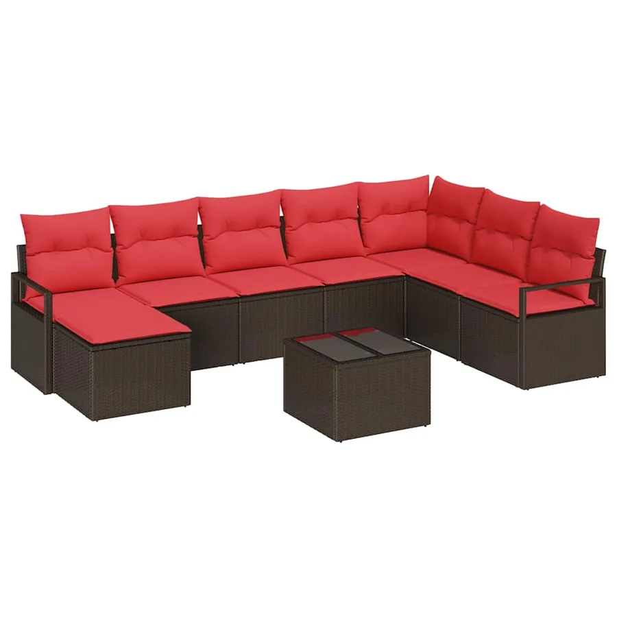 Ensemble de Canapés avec coussin 9 pcs Marron polyrotin - 2