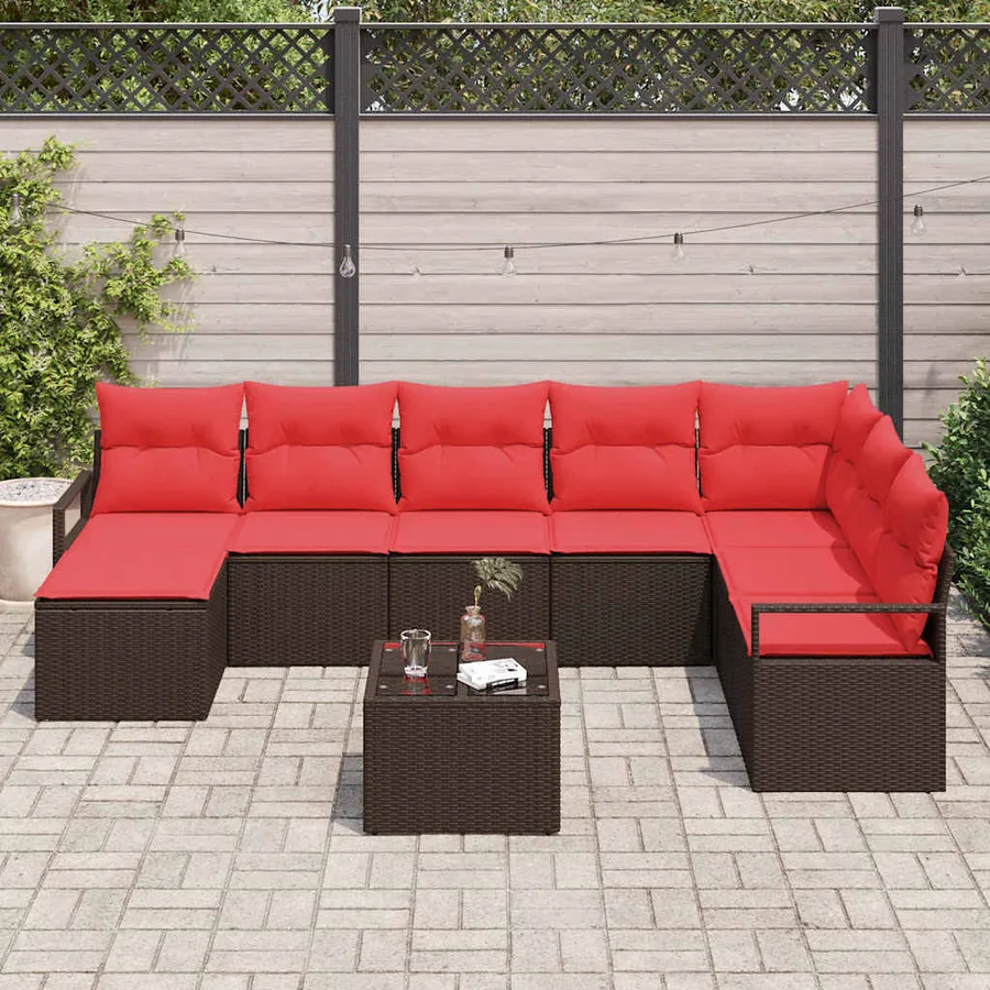 Ensemble de Canapés avec coussin 9 pcs Marron polyrotin - 3