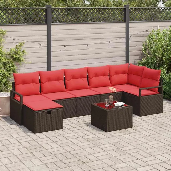 Ensemble de Canapés avec coussin Marron et rouge polyrotin