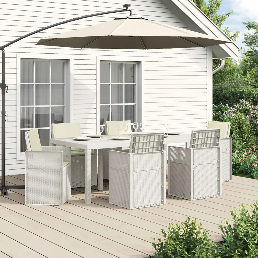 Ensemble de salle à manger pour jardin 7 pcs Blanc et crème PP