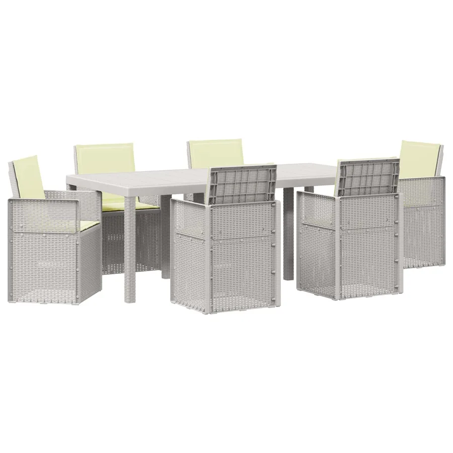 Ensemble de salle à manger pour jardin 7 pcs Blanc et crème PP - 2