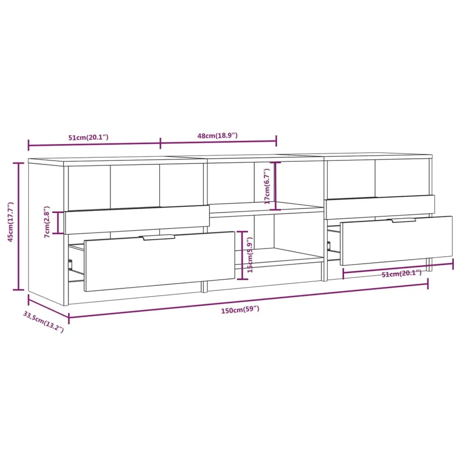 Meuble TV Chêne fumé 150x33,5x45 cm Bois d'ingénierie - 7
