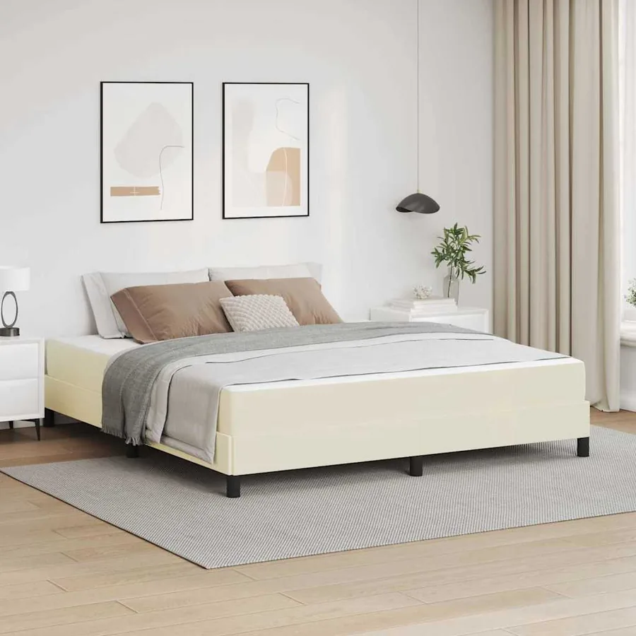 Cadre de lit avec matelas Crème 180 x 200 cm tissu
