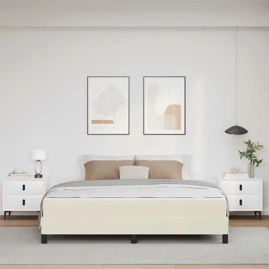 Cadre de lit avec matelas Crème 180 x 200 cm tissu - 3