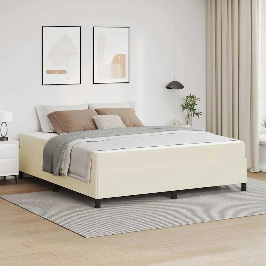 Cadre de lit avec matelas Crème 180 x 200 cm tissu