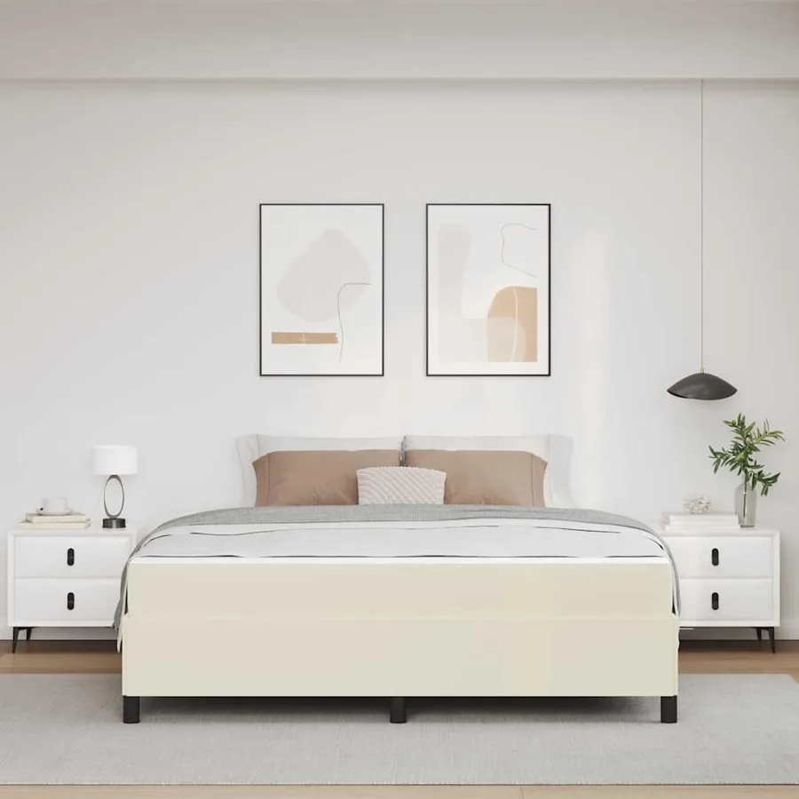 Cadre de lit avec matelas Crème 180 x 200 cm tissu - 3