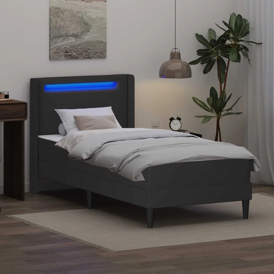 Cadre de lit avec matelas Gris 90 x 190 cm Simili cuir - 4