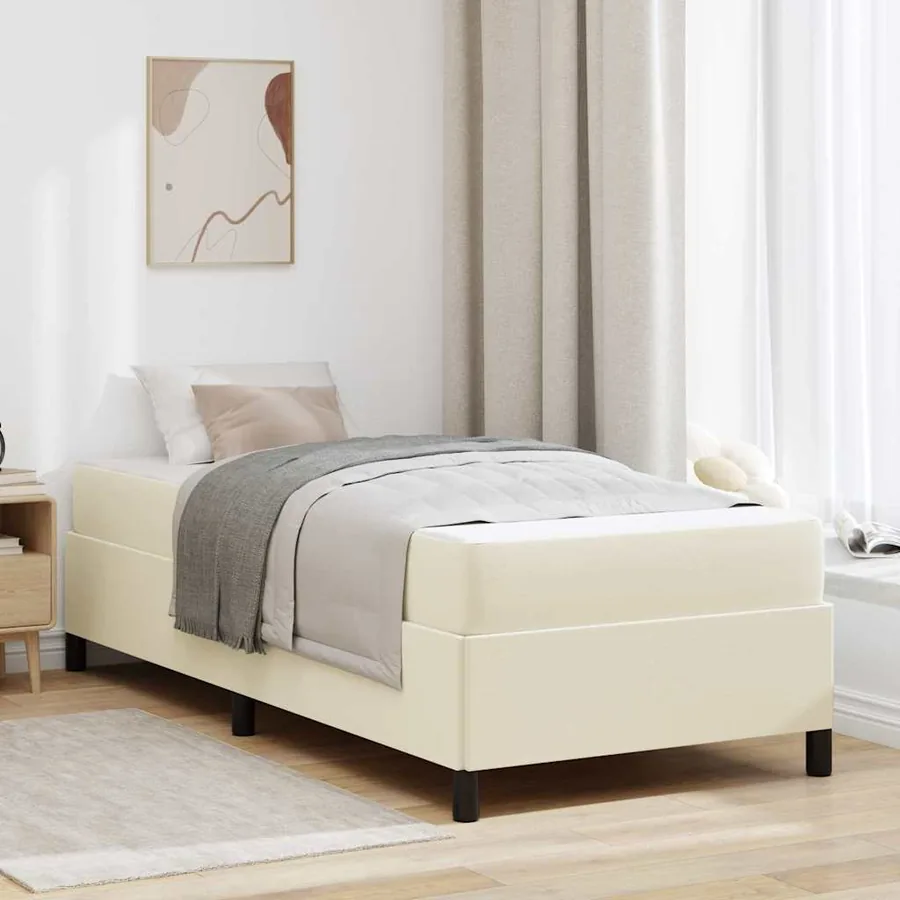 Cadre de lit avec matelas Crème 90 x 190 cm tissu