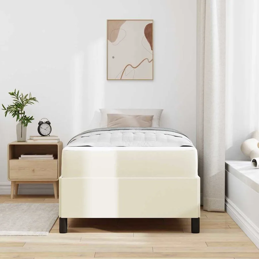 Cadre de lit avec matelas Crème 90 x 190 cm tissu - 3
