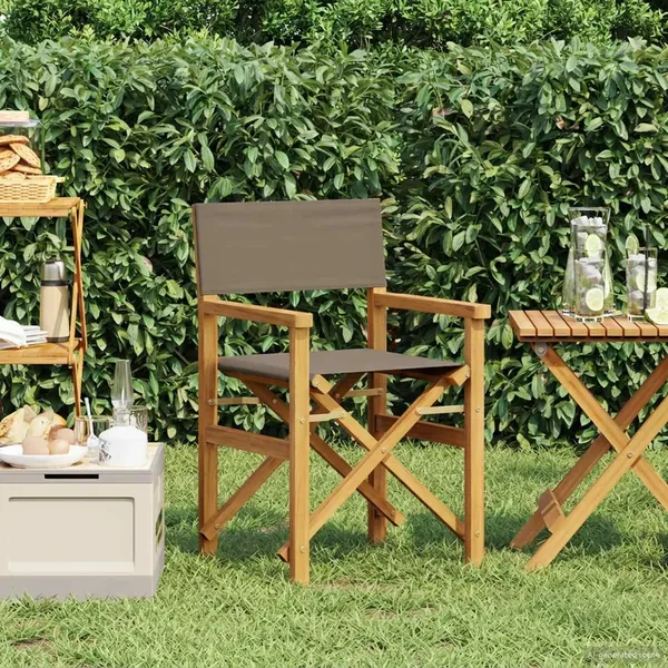 Chaise de directeur Marron et taupe Bois de teck massif