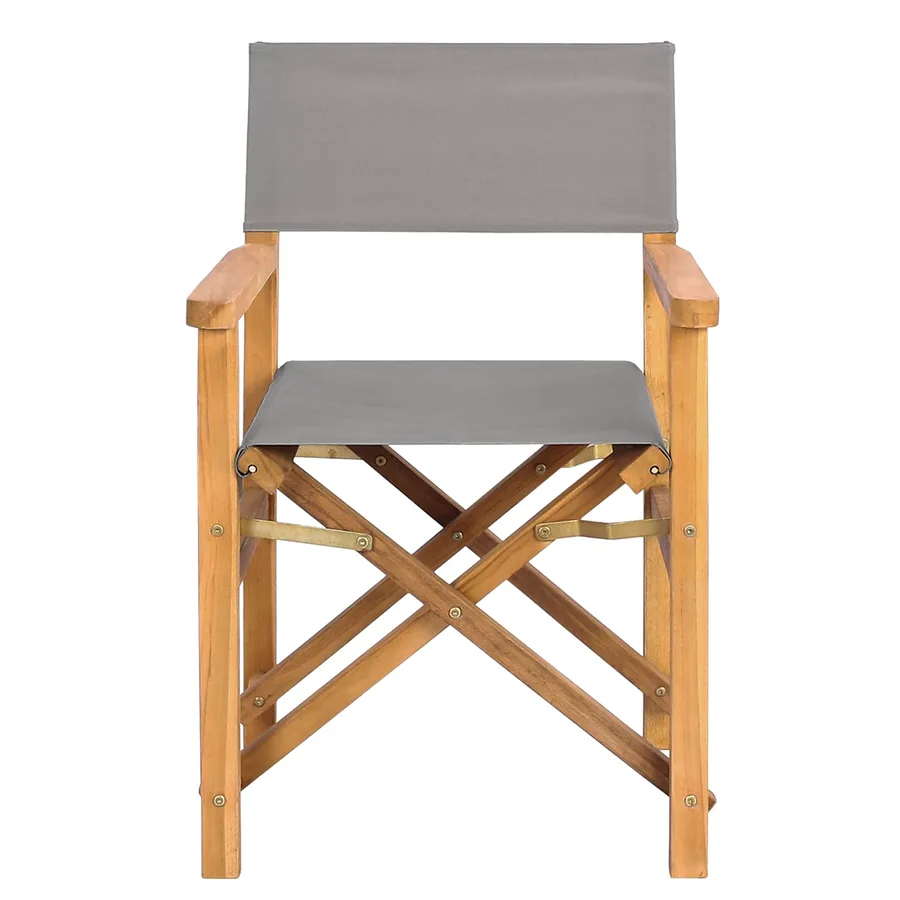Chaise de directeur Marron et gris clair Bois de teck massif - 4
