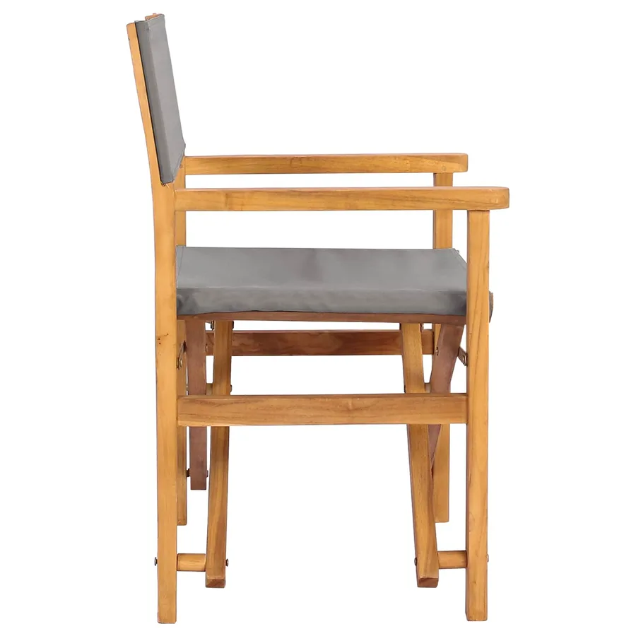 Chaise de directeur Marron et gris clair Bois de teck massif - 5