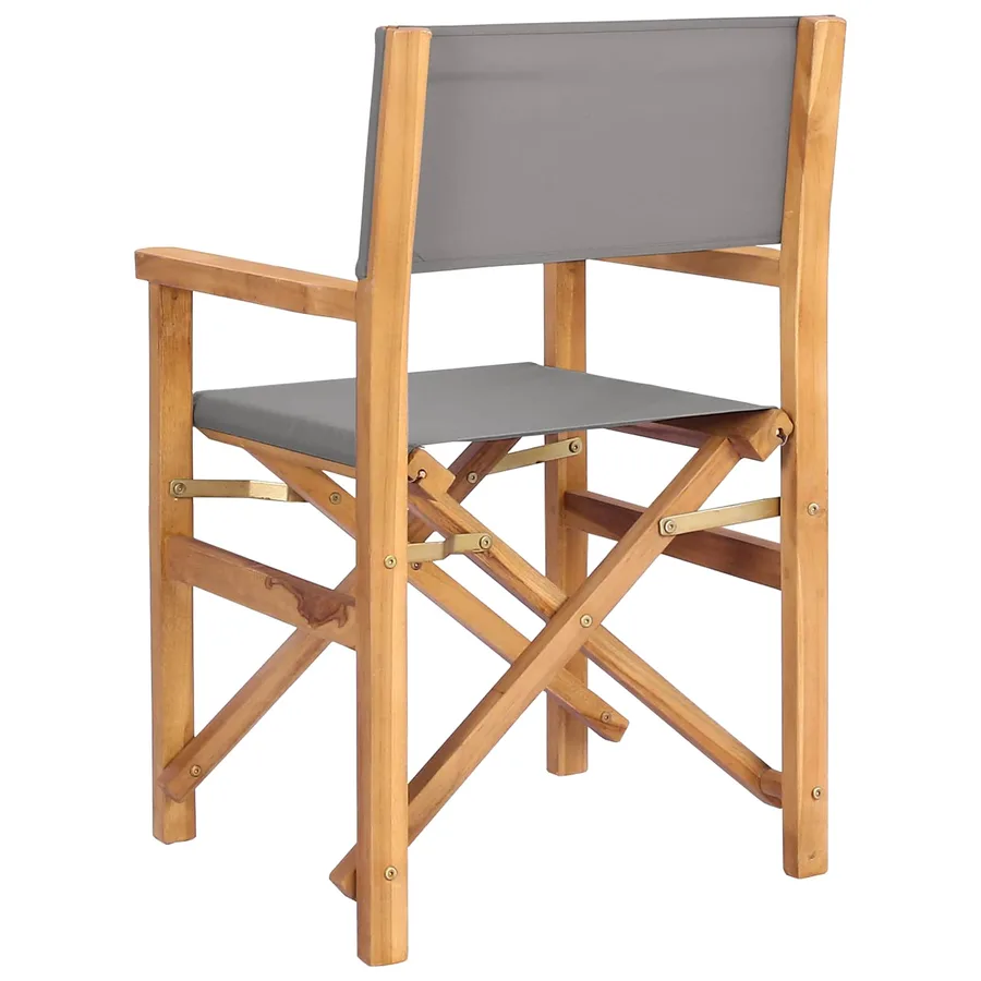 Chaise de directeur Marron et gris clair Bois de teck massif - 6