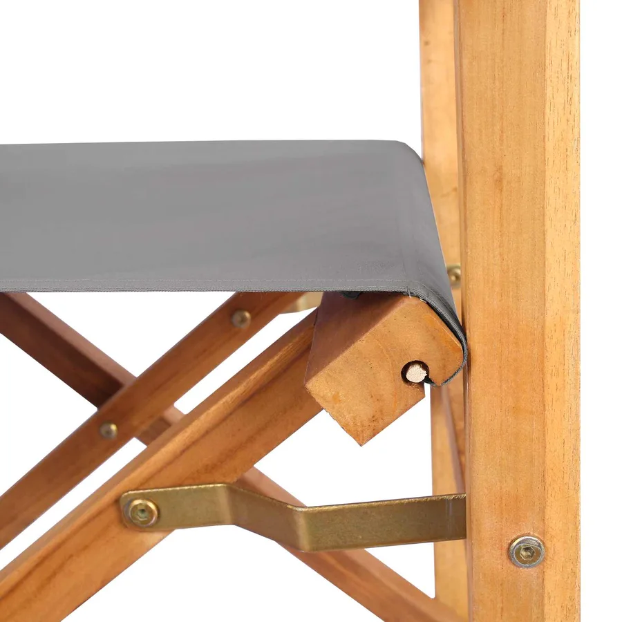 Chaise de directeur Marron et gris clair Bois de teck massif - 7
