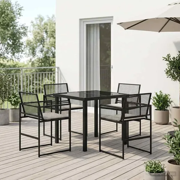 Ensemble de salle à manger pour jardin 5 pcs Noir polyrotin