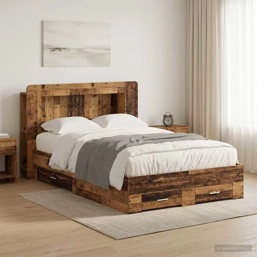 Cadre de lit avec rangement Bois ancien 120 x 200 cm