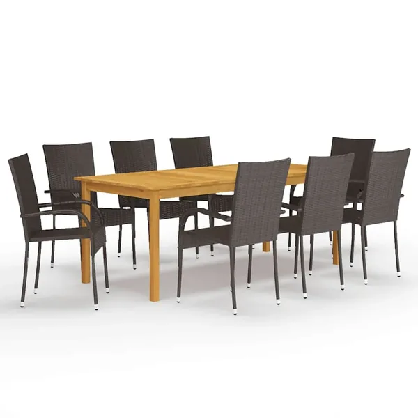 Ensemble à manger de jardin 9 pcs Marron
