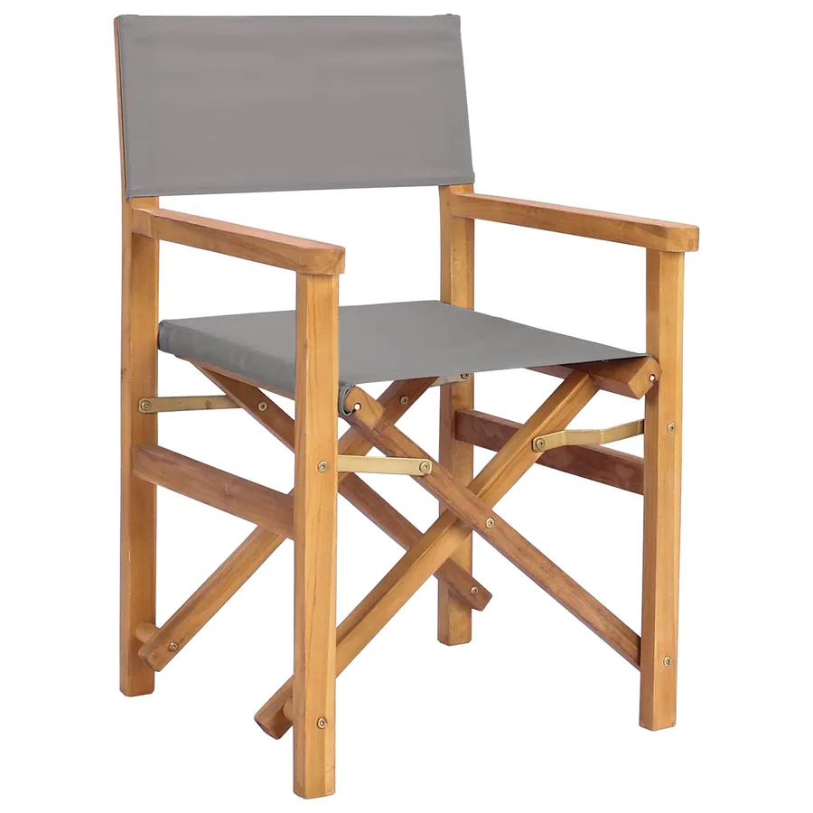 Chaise de directeur Marron et gris clair Bois de teck massif - 2