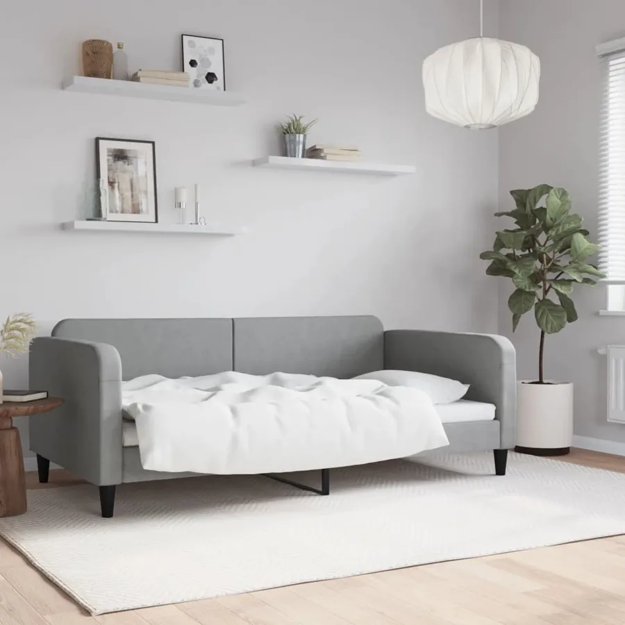 Lit de jour gris clair 100x190 cm tissu