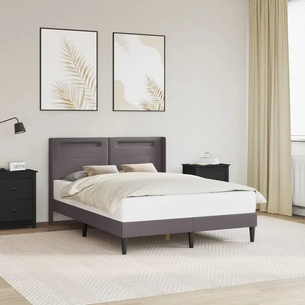Cadre de lit avec bandes LED Gris 120 x 190 cm Simili cuir