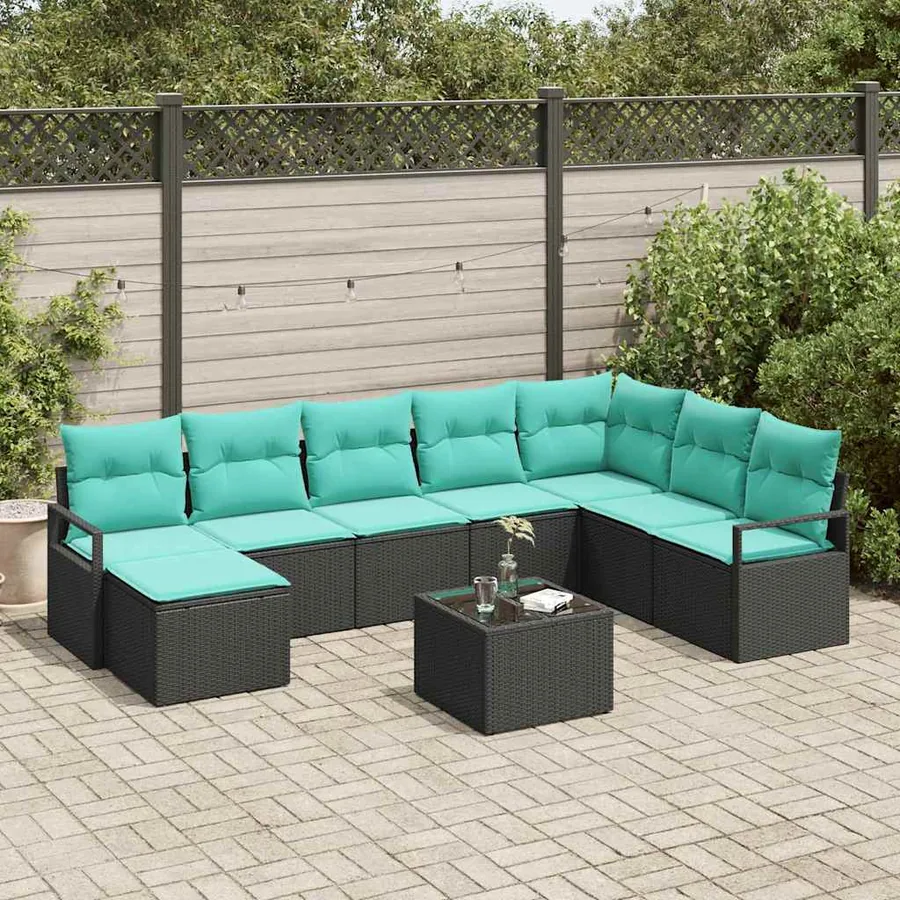 Ensemble de Canapés avec coussin 9 pcs Noir polyrotin