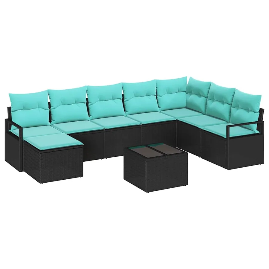 Ensemble de Canapés avec coussin 9 pcs Noir polyrotin - 2