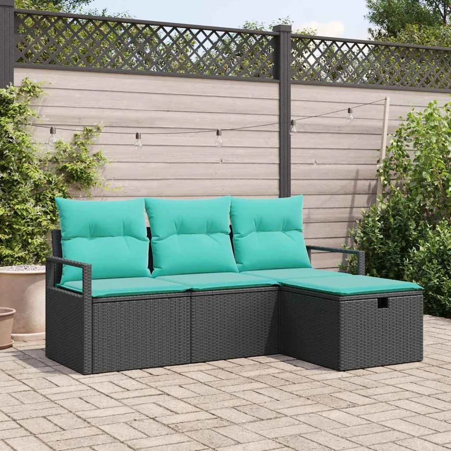 Ensemble de Canapés 4 pcs Noir et turquoise polyrotin