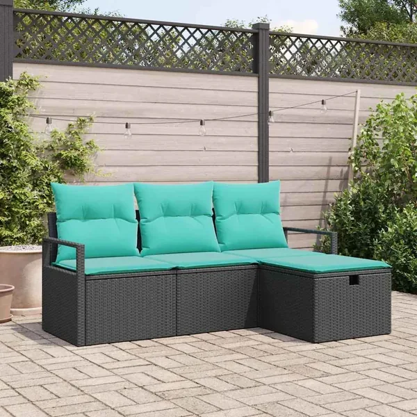 Ensemble de Canapés 4 pcs Noir et turquoise polyrotin