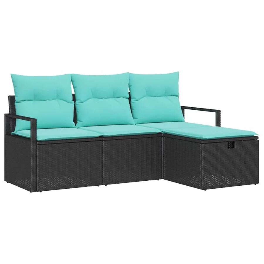 Ensemble de Canapés 4 pcs Noir et turquoise polyrotin - 2