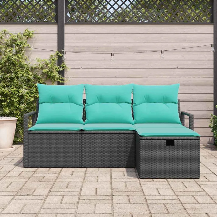 Ensemble de Canapés 4 pcs Noir et turquoise polyrotin - 3