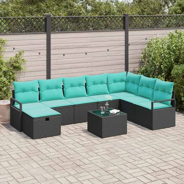 Ensemble de Canapés avec coussin 9 pcs Noir polyrotin