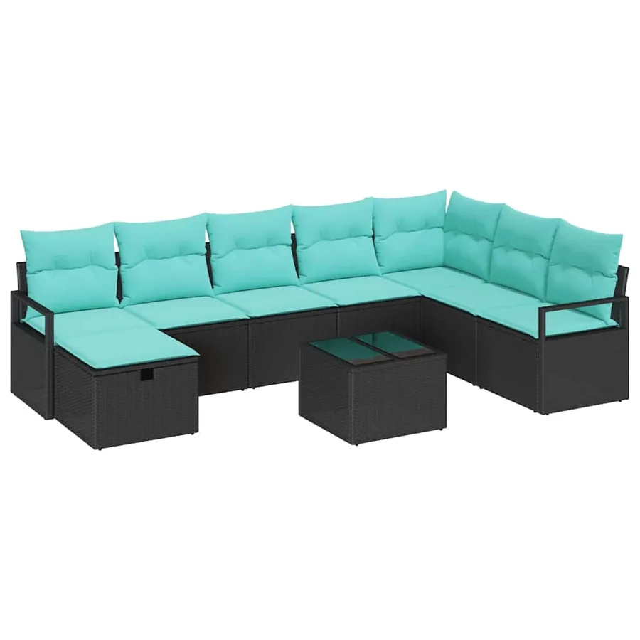 Ensemble de Canapés avec coussin 9 pcs Noir polyrotin - 2