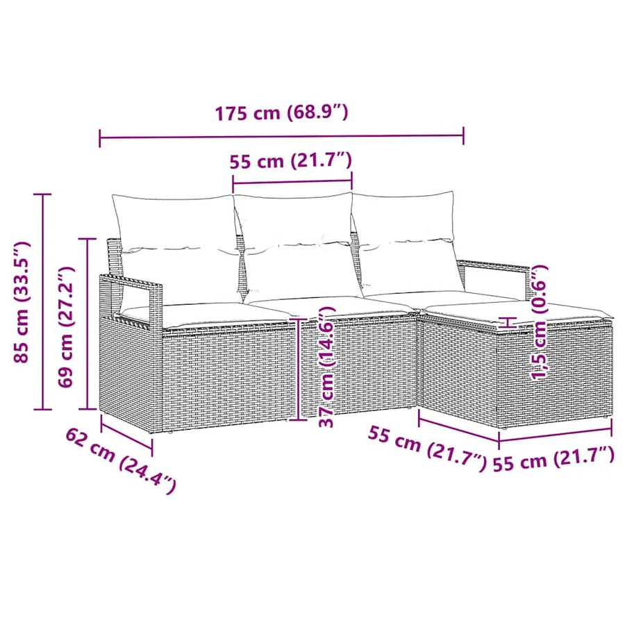 Ensemble de Canapés 4 pcs Noir polyrotin - 3