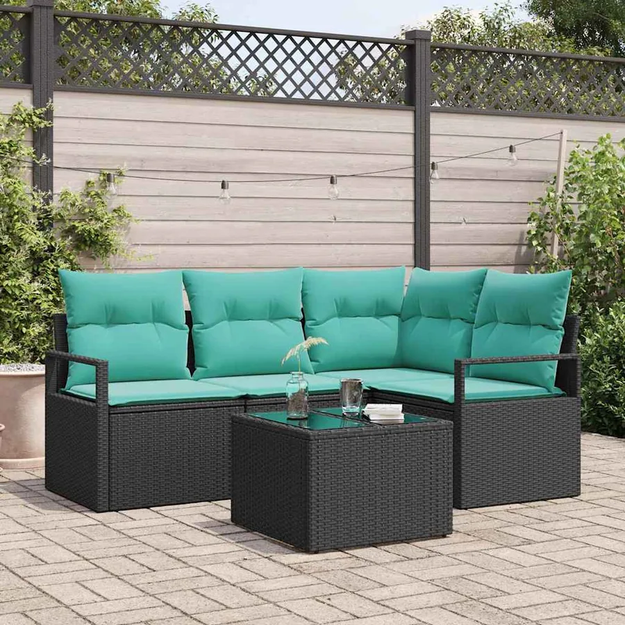 Ensemble de Canapés avec coussin 5 pcs Noir polyrotin