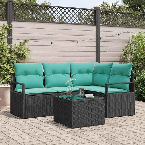 Ensemble de Canapés avec coussin 5 pcs Noir polyrotin