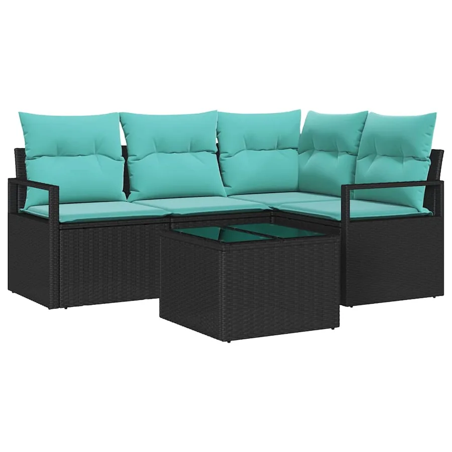 Ensemble de Canapés avec coussin 5 pcs Noir polyrotin - 2