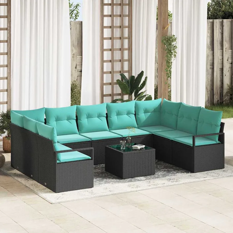 Ensemble de Canapés avec coussin 10 pcs Noir polyrotin