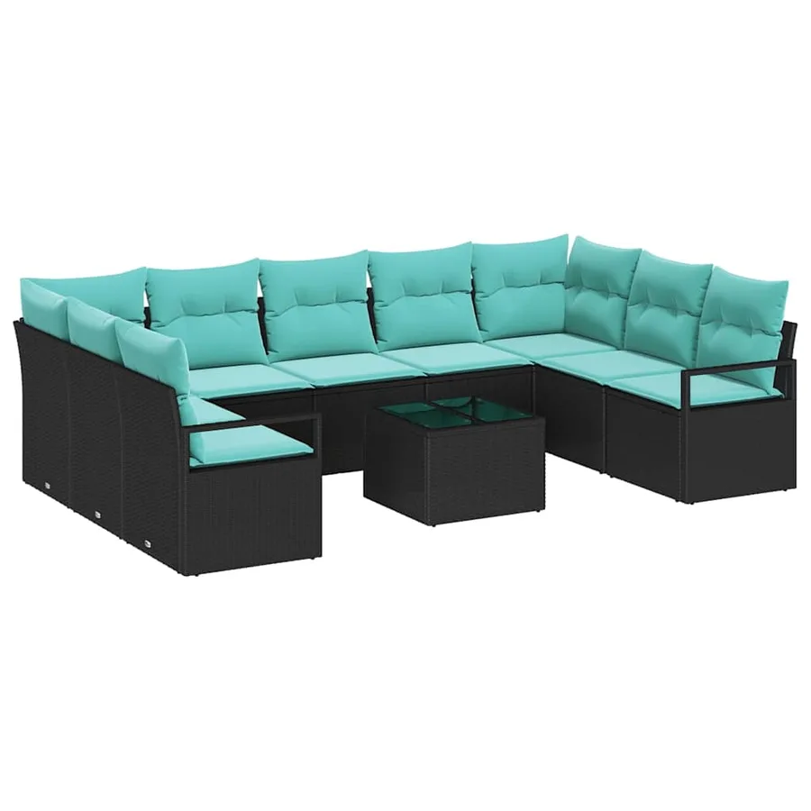 Ensemble de Canapés avec coussin 10 pcs Noir polyrotin - 2