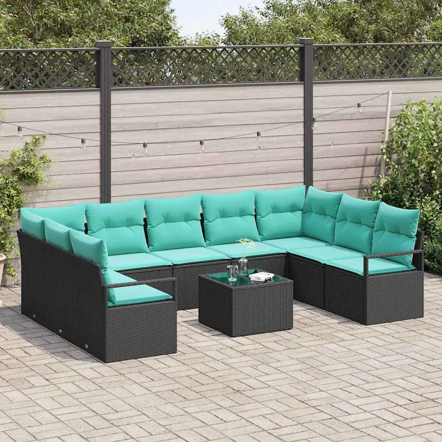 Ensemble de Canapés avec coussin 10 pcs Noir polyrotin - 3