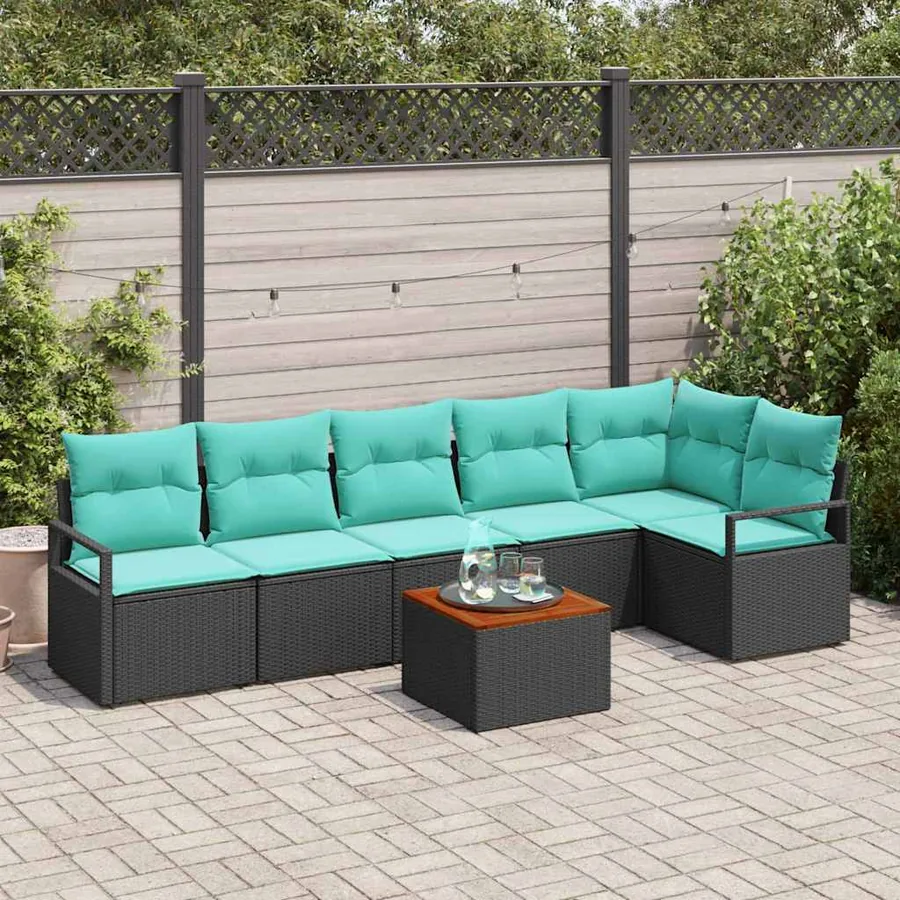 Ensemble de canapé de jardin avec coussin 7 pcs Noir polyrotin