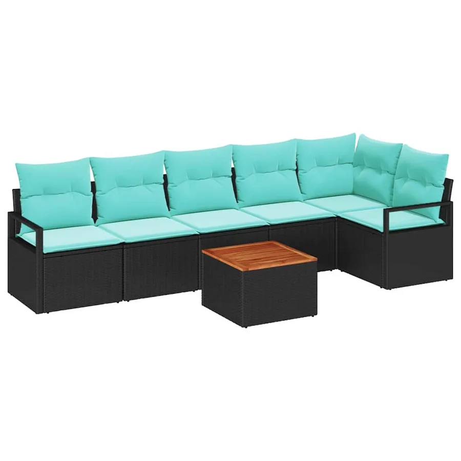 Ensemble de canapé de jardin avec coussin 7 pcs Noir polyrotin - 2
