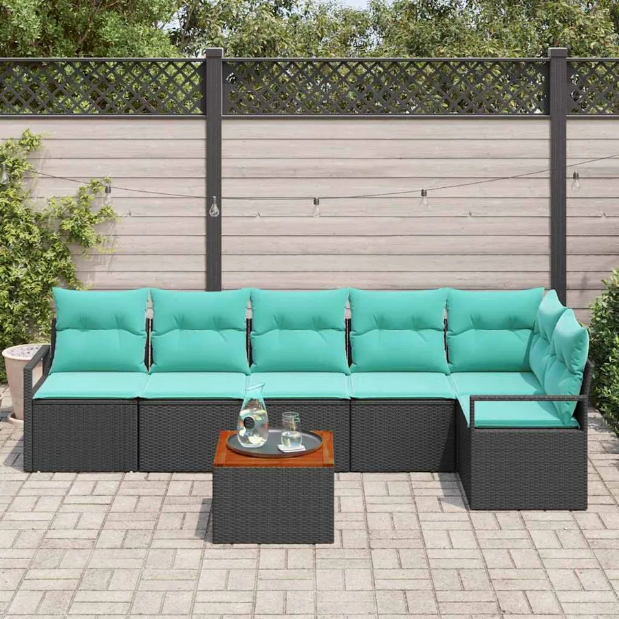 Ensemble de canapé de jardin avec coussin 7 pcs Noir polyrotin - 3