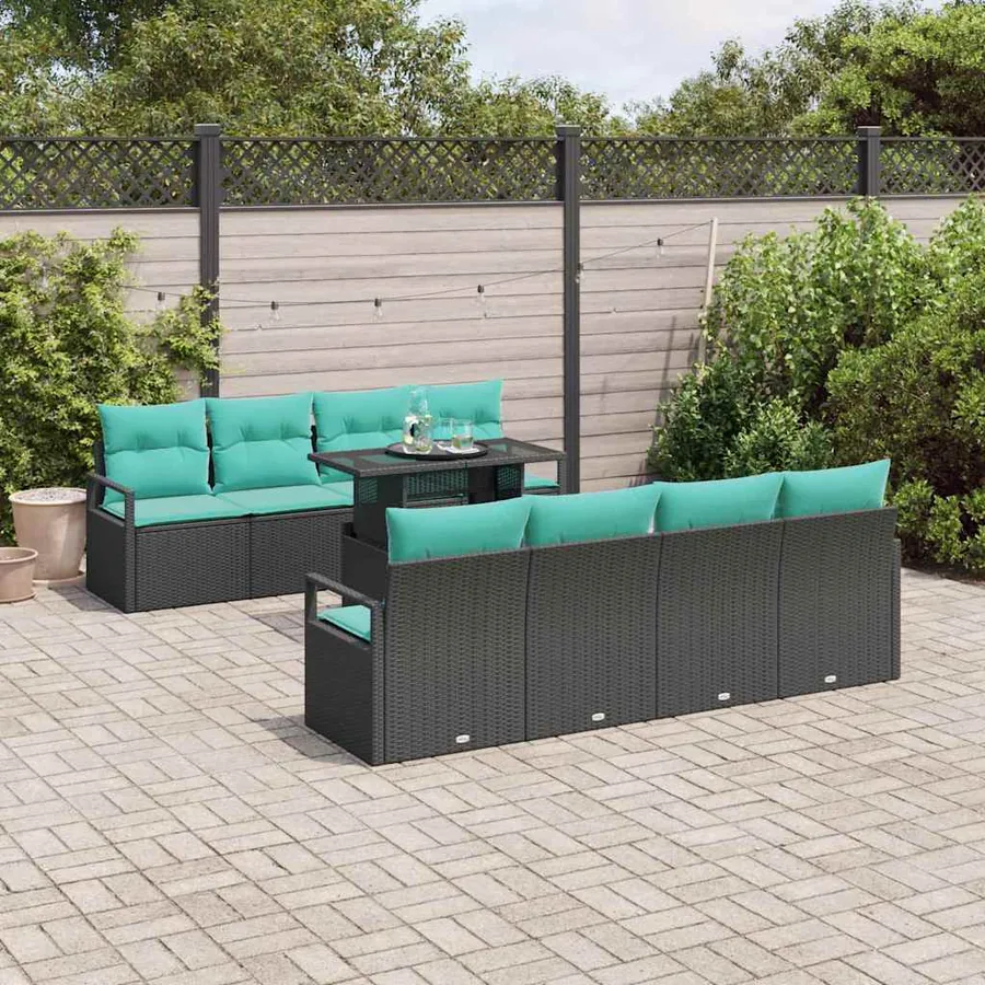 Ensemble de canapé de jardin 7 pcs Noir et bleu polyrotin
