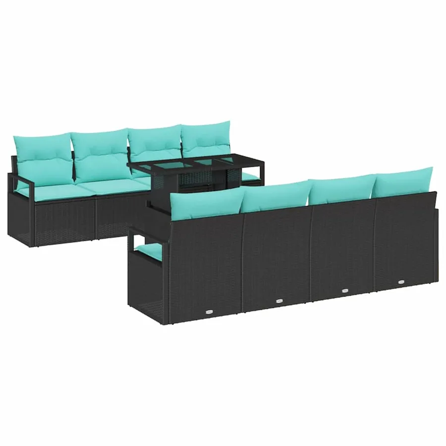 Ensemble de canapé de jardin 7 pcs Noir et bleu polyrotin - 2