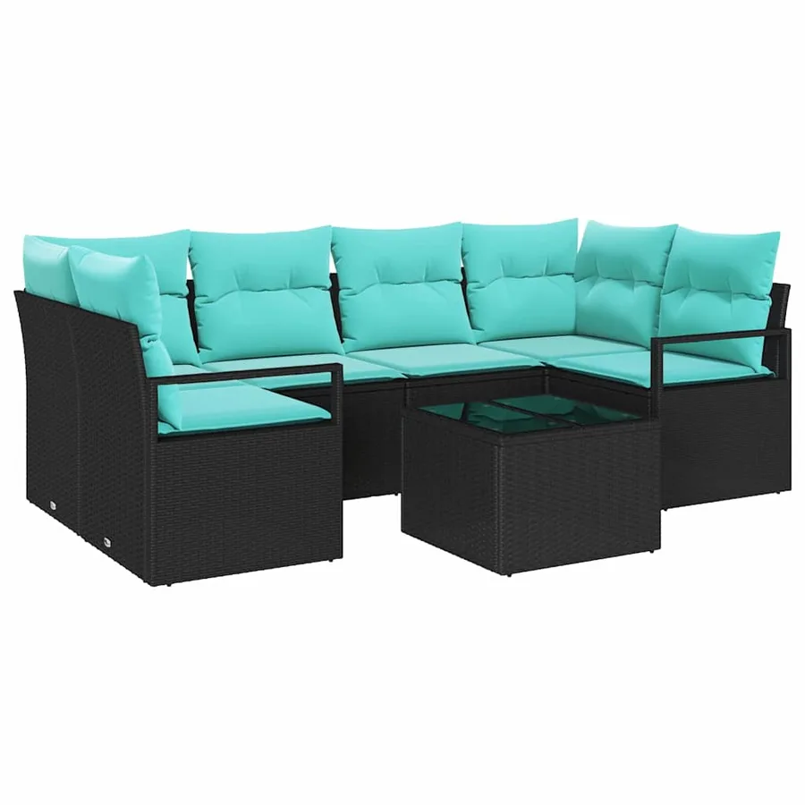 Ensemble de Canapés 7 pcs Noir et Bleu polyrotin - 2